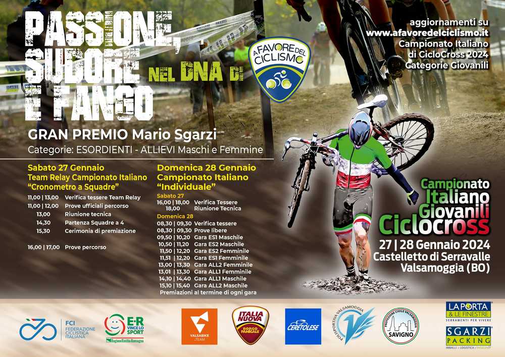 Cronoprogramma Campionati Italiani CX Giovanili e Team Relay